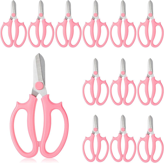 12Pcs Garden Shears Flower Scissors Flower Cutters for Stems Pruning Stainless Steel Floral Shears Floral Scissors with Comfortable Grip Handles for Fruit Picking Plant Stems Trimming (Pink)