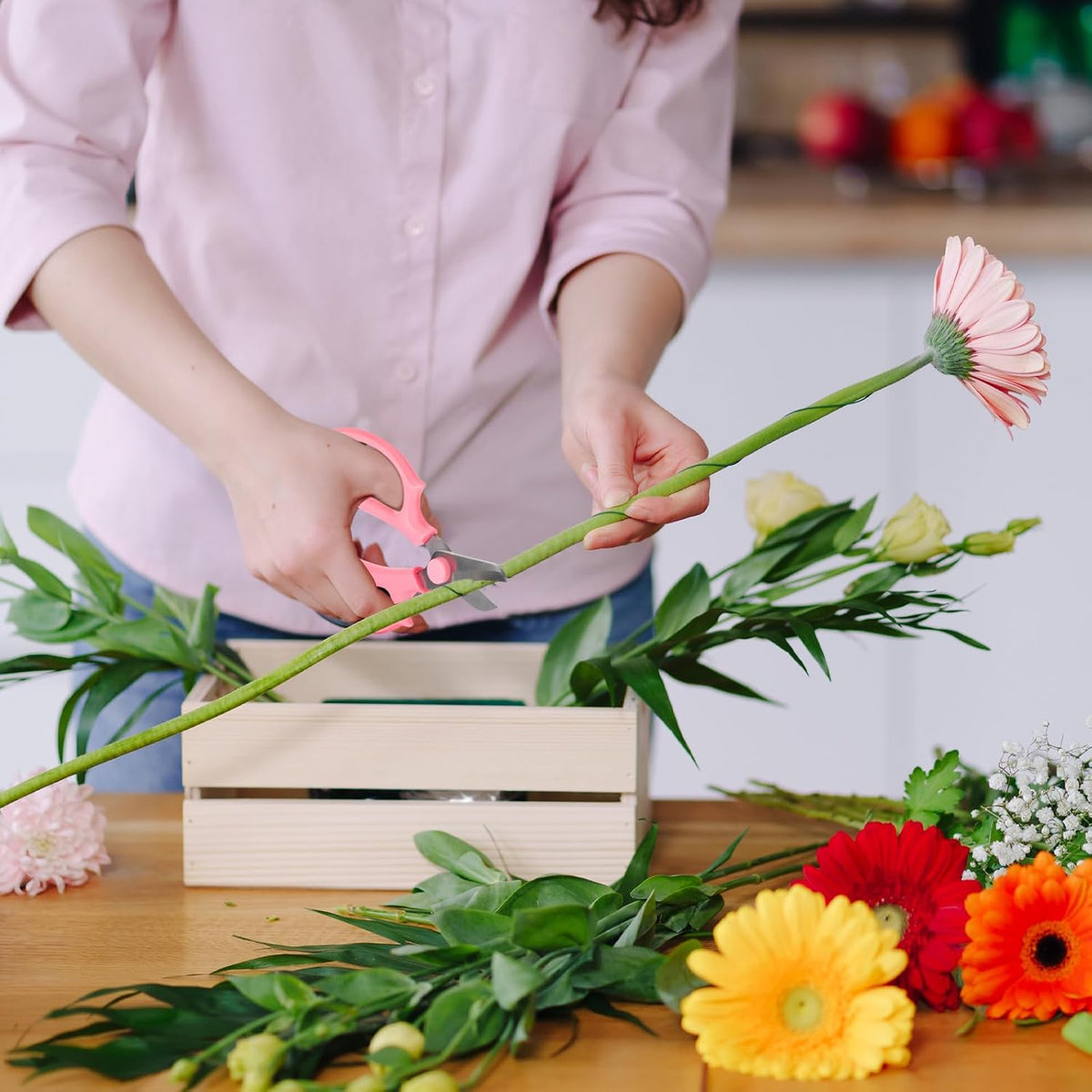12Pcs Garden Shears Flower Scissors Flower Cutters for Stems Pruning Stainless Steel Floral Shears Floral Scissors with Comfortable Grip Handles for Fruit Picking Plant Stems Trimming (Pink)