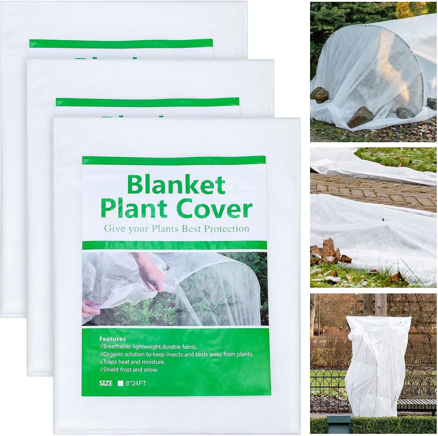 6 Pack Plant Covers Freeze Protection, 8 x 24ft Frost Blankets Cover for Plants, Plant Frost Protection Cover, Garden Netting for Winter, Floating Cover Frost Cloth, Freeze Protection Blankets