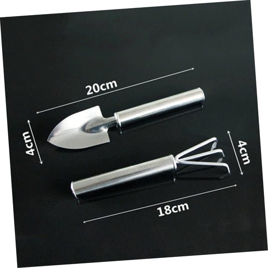 2pcs Set Garden Tool Set Gardening Planting Spades Shovel Tools Mini Transplant Plant Handheld Shovels Handle Spade Trowel Hand Succulent Landscaping Digging Rake Small Rake Silver