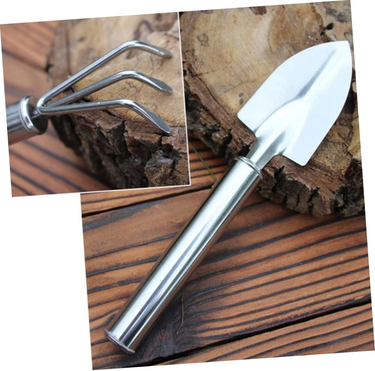 2pcs Set Garden Tool Set Gardening Planting Spades Shovel Tools Mini Transplant Plant Handheld Shovels Handle Spade Trowel Hand Succulent Landscaping Digging Rake Small Rake Silver