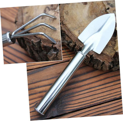 2pcs Set Garden Tool Set Gardening Planting Spades Shovel Tools Mini Transplant Plant Handheld Shovels Handle Spade Trowel Hand Succulent Landscaping Digging Rake Small Rake Silver