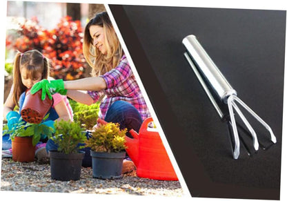 2pcs Set Garden Tool Set Gardening Planting Spades Shovel Tools Mini Transplant Plant Handheld Shovels Handle Spade Trowel Hand Succulent Landscaping Digging Rake Small Rake Silver