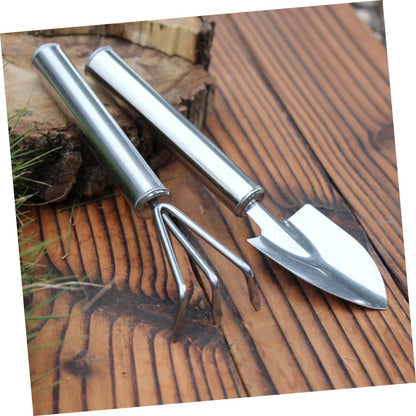 2pcs Set Garden Tool Set Gardening Planting Spades Shovel Tools Mini Transplant Plant Handheld Shovels Handle Spade Trowel Hand Succulent Landscaping Digging Rake Small Rake Silver