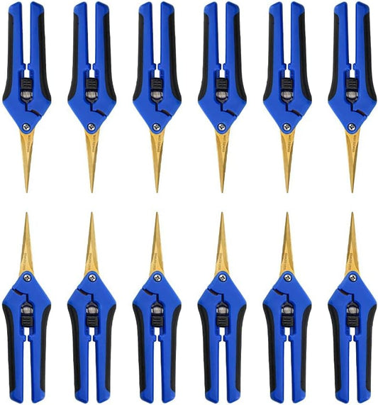 12 Packs Garden Pruning Shears with Curved Blades Trimming Scissors, Gardening Hand Pruning Snips Titanium Coated Precision Bonsai Pruning Shears, Convenient Flower Cutters(Blue)