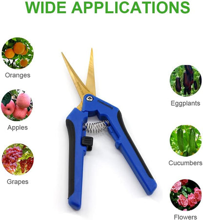 12 Packs Garden Pruning Shears with Curved Blades Trimming Scissors, Gardening Hand Pruning Snips Titanium Coated Precision Bonsai Pruning Shears, Convenient Flower Cutters(Blue)