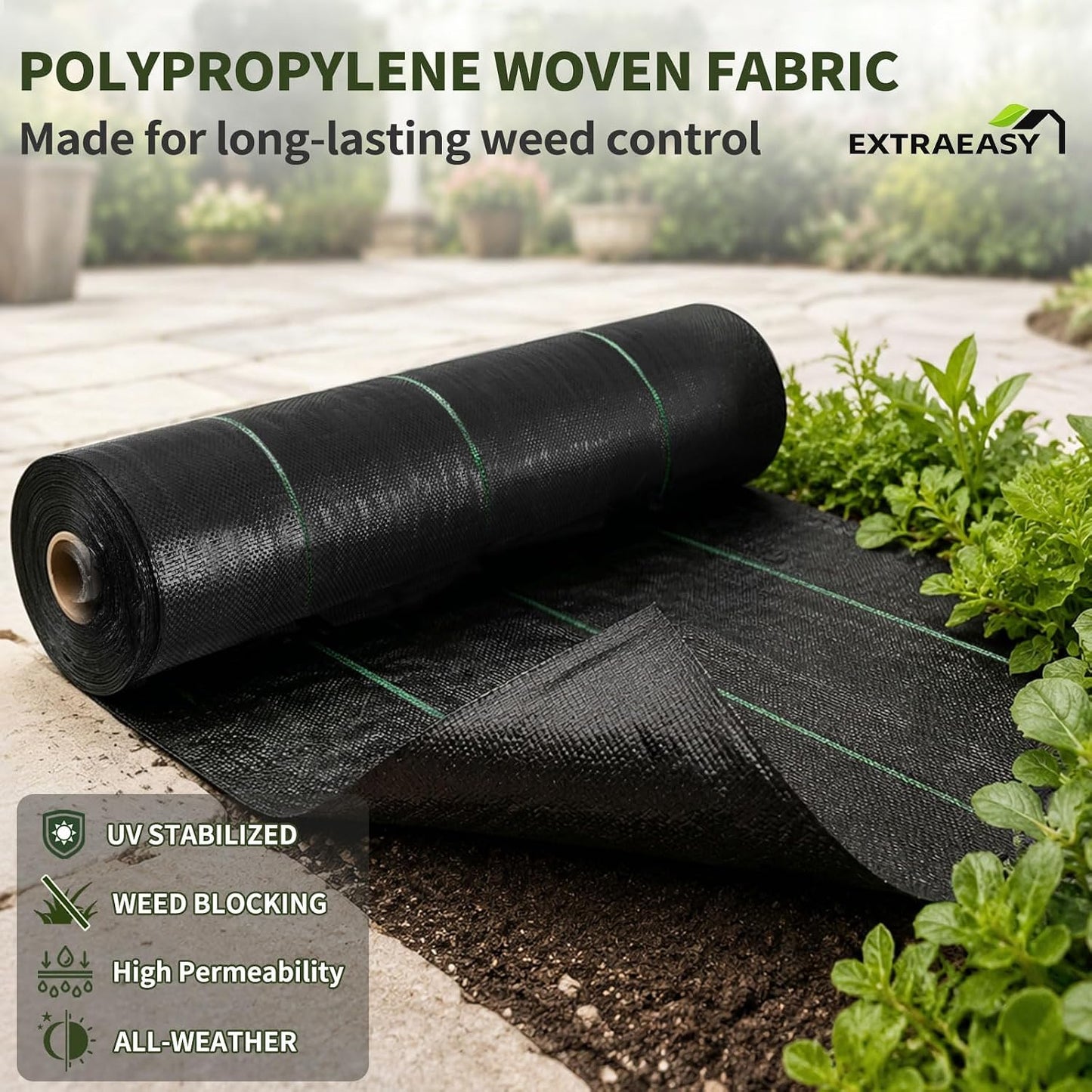 3ft x 300ft Weed Barrier Fabric, Heavy Duty Landscape Fabric, 3.2oz Weed Control Fabric, Tear-Resistant Weed Blocker Ground Cover for Garden, Gravel, Driveway, Flower Bed