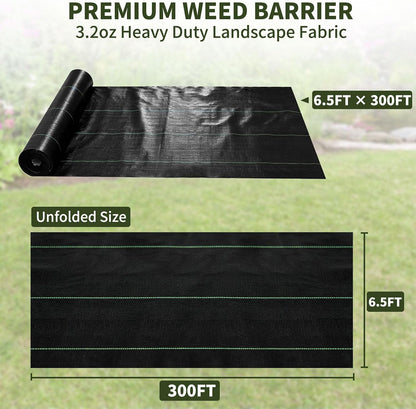 3ft x 300ft Weed Barrier Fabric, Heavy Duty Landscape Fabric, 3.2oz Weed Control Fabric, Tear-Resistant Weed Blocker Ground Cover for Garden, Gravel, Driveway, Flower Bed