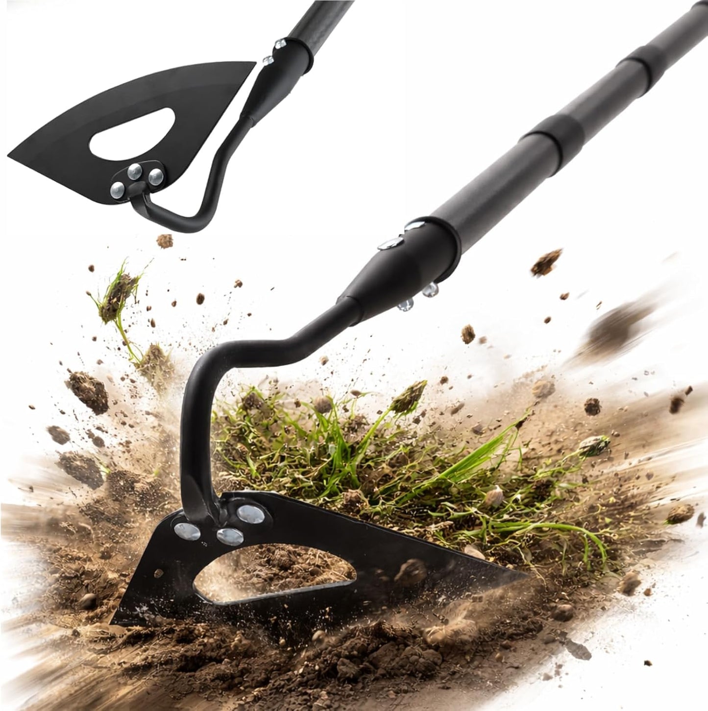Garden Hoe Weeder Removal - Heavy Duty Weed Hoes for Gardening,55" Stand Up Long Handle, Sharp Hollow Blade,Push Pull Hand Weeding Tool for Garden Bed, Yard,Lawn Landscaping
