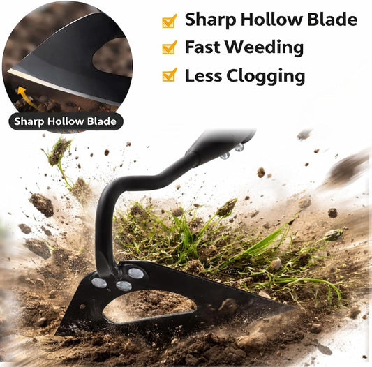 Garden Hoe Weeder Removal - Heavy Duty Weed Hoes for Gardening,55" Stand Up Long Handle, Sharp Hollow Blade,Push Pull Hand Weeding Tool for Garden Bed, Yard,Lawn Landscaping