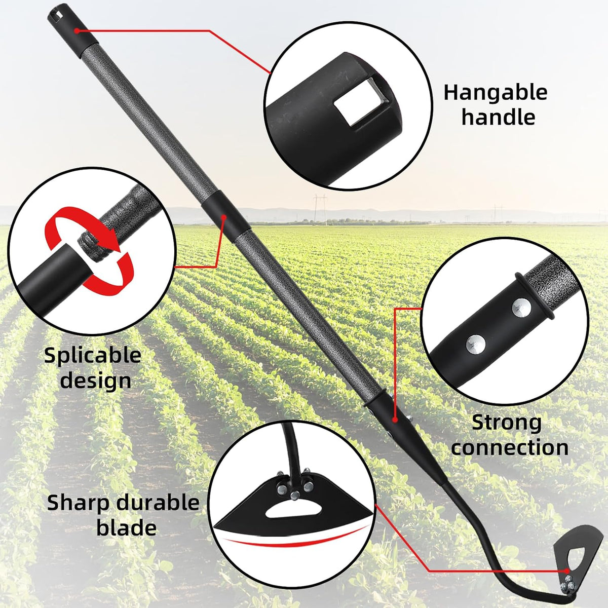 Garden Hoe Weeder Removal - Heavy Duty Weed Hoes for Gardening,55" Stand Up Long Handle, Sharp Hollow Blade,Push Pull Hand Weeding Tool for Garden Bed, Yard,Lawn Landscaping
