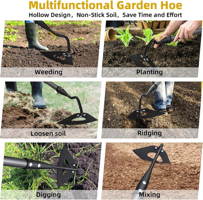 Garden Hoe Weeder Removal - Heavy Duty Weed Hoes for Gardening,55" Stand Up Long Handle, Sharp Hollow Blade,Push Pull Hand Weeding Tool for Garden Bed, Yard,Lawn Landscaping