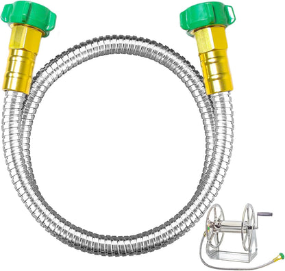 Heavy Duty 304 Stainless Steel Garden Hose, 3ft Leakproof Flexible Leader Hose with Female to Female Connectors for Hose Reel, Car, Pet Cleaning & Outdoor Watering