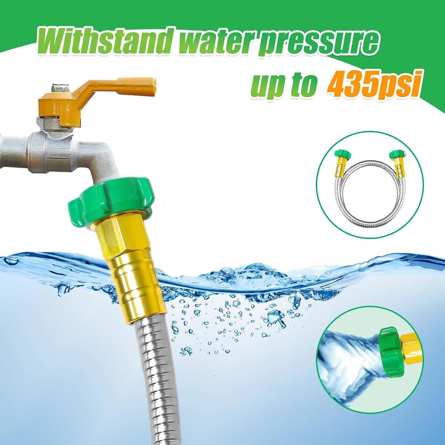Heavy Duty 304 Stainless Steel Garden Hose, 3ft Leakproof Flexible Leader Hose with Female to Female Connectors for Hose Reel, Car, Pet Cleaning & Outdoor Watering