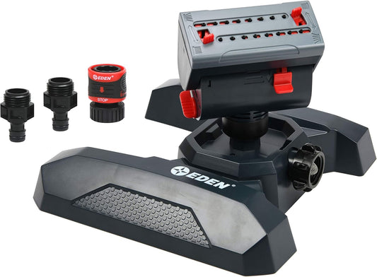 94125 Adjustable 4-Way Mini Turbo Oscillating Sprinkler W/Quick Connect Starter Set, 16 Nozzle, Covers up to 4,069 sq. ft. Heavy Weight Base