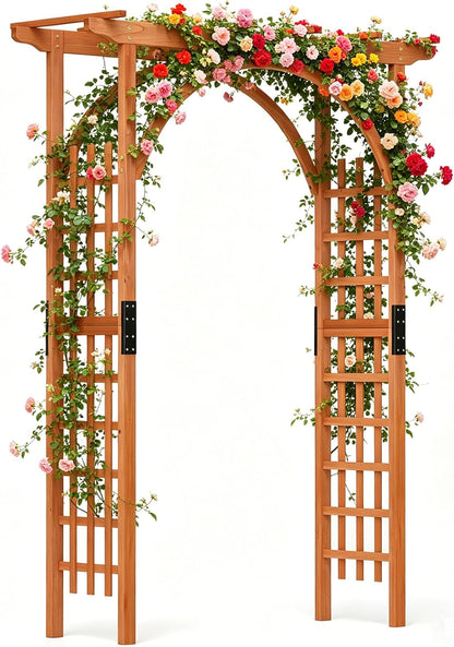 Wood Arbor, 84 inch Wooden Garden Arch with 17.5 inch Lattice Side Panels, Wooden Trellis for Climbing Plants Outdoor, Wedding Ceremony, Birthday Party, Lawn