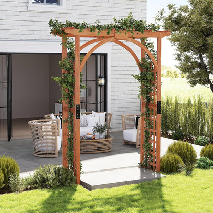 Wood Arbor, 84 inch Wooden Garden Arch with 17.5 inch Lattice Side Panels, Wooden Trellis for Climbing Plants Outdoor, Wedding Ceremony, Birthday Party, Lawn