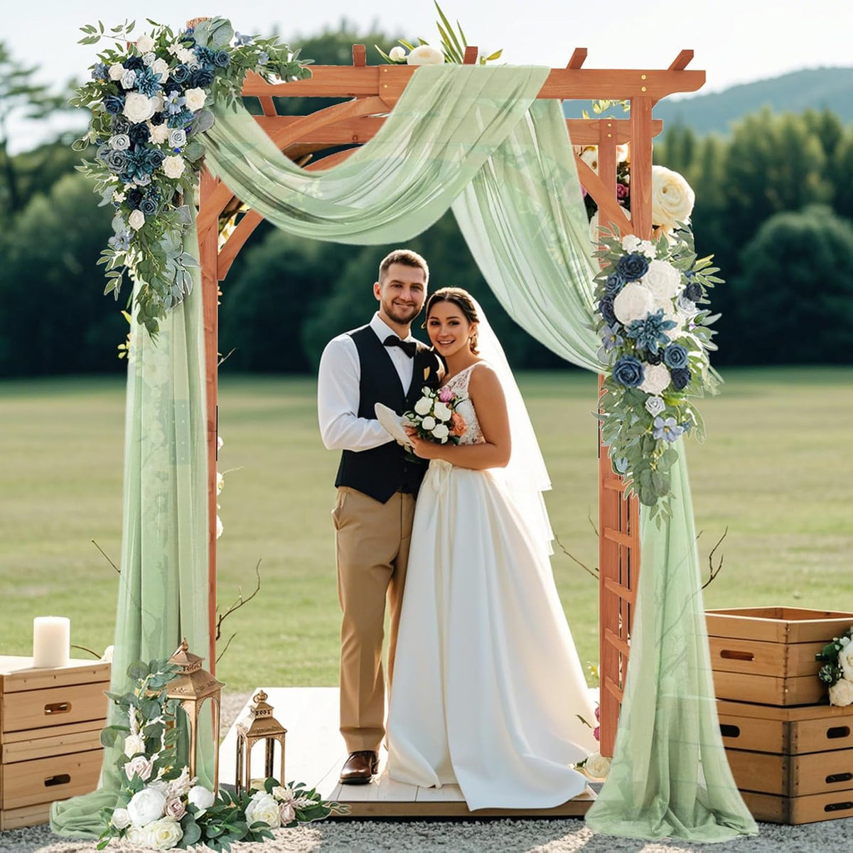 Wood Arbor, 84 inch Wooden Garden Arch with 17.5 inch Lattice Side Panels, Wooden Trellis for Climbing Plants Outdoor, Wedding Ceremony, Birthday Party, Lawn