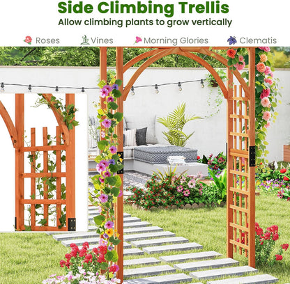 Wood Arbor, 84 inch Wooden Garden Arch with 17.5 inch Lattice Side Panels, Wooden Trellis for Climbing Plants Outdoor, Wedding Ceremony, Birthday Party, Lawn