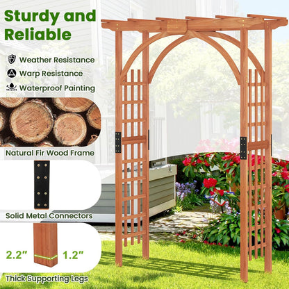 Wood Arbor, 84 inch Wooden Garden Arch with 17.5 inch Lattice Side Panels, Wooden Trellis for Climbing Plants Outdoor, Wedding Ceremony, Birthday Party, Lawn