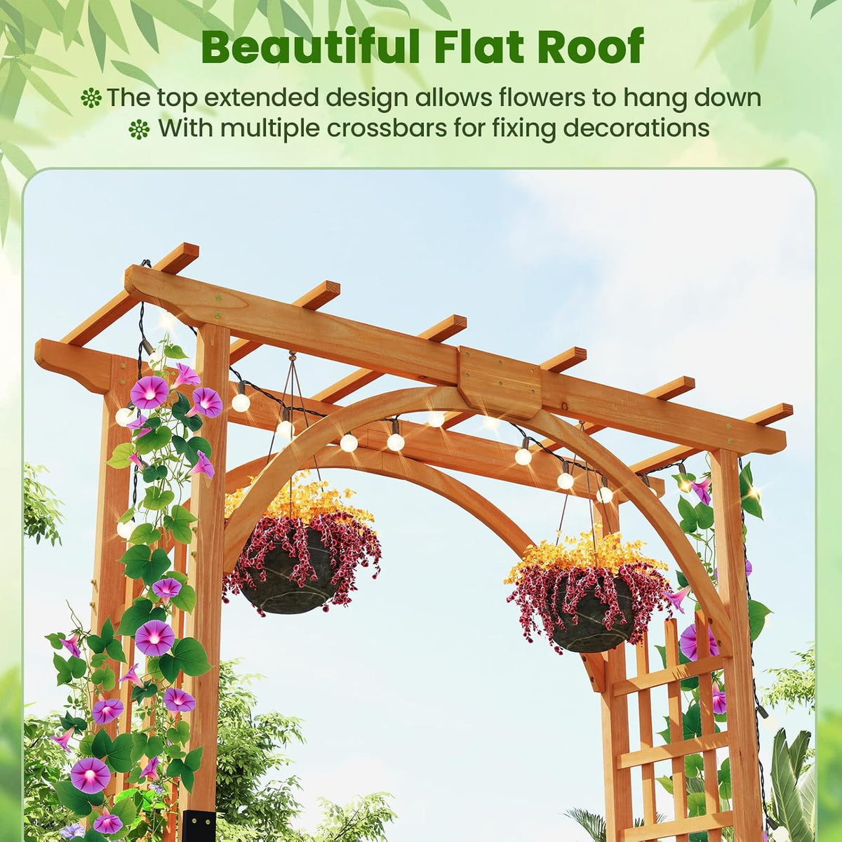 Wood Arbor, 84 inch Wooden Garden Arch with 17.5 inch Lattice Side Panels, Wooden Trellis for Climbing Plants Outdoor, Wedding Ceremony, Birthday Party, Lawn