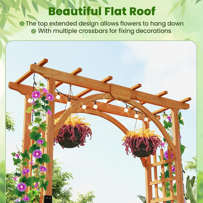 Wood Arbor, 84 inch Wooden Garden Arch with 17.5 inch Lattice Side Panels, Wooden Trellis for Climbing Plants Outdoor, Wedding Ceremony, Birthday Party, Lawn