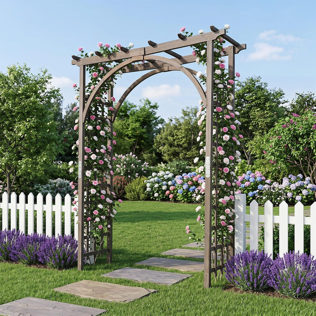 Wood Arbor, 84 inch Wooden Garden Arch with 17.5 inch Lattice Side Panels, Wooden Trellis for Climbing Plants Outdoor, Wedding Ceremony, Birthday Party, Lawn