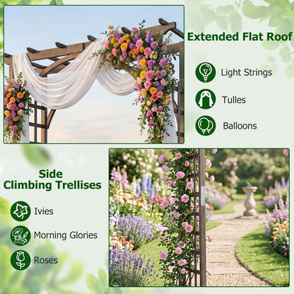 Wood Arbor, 84 inch Wooden Garden Arch with 17.5 inch Lattice Side Panels, Wooden Trellis for Climbing Plants Outdoor, Wedding Ceremony, Birthday Party, Lawn
