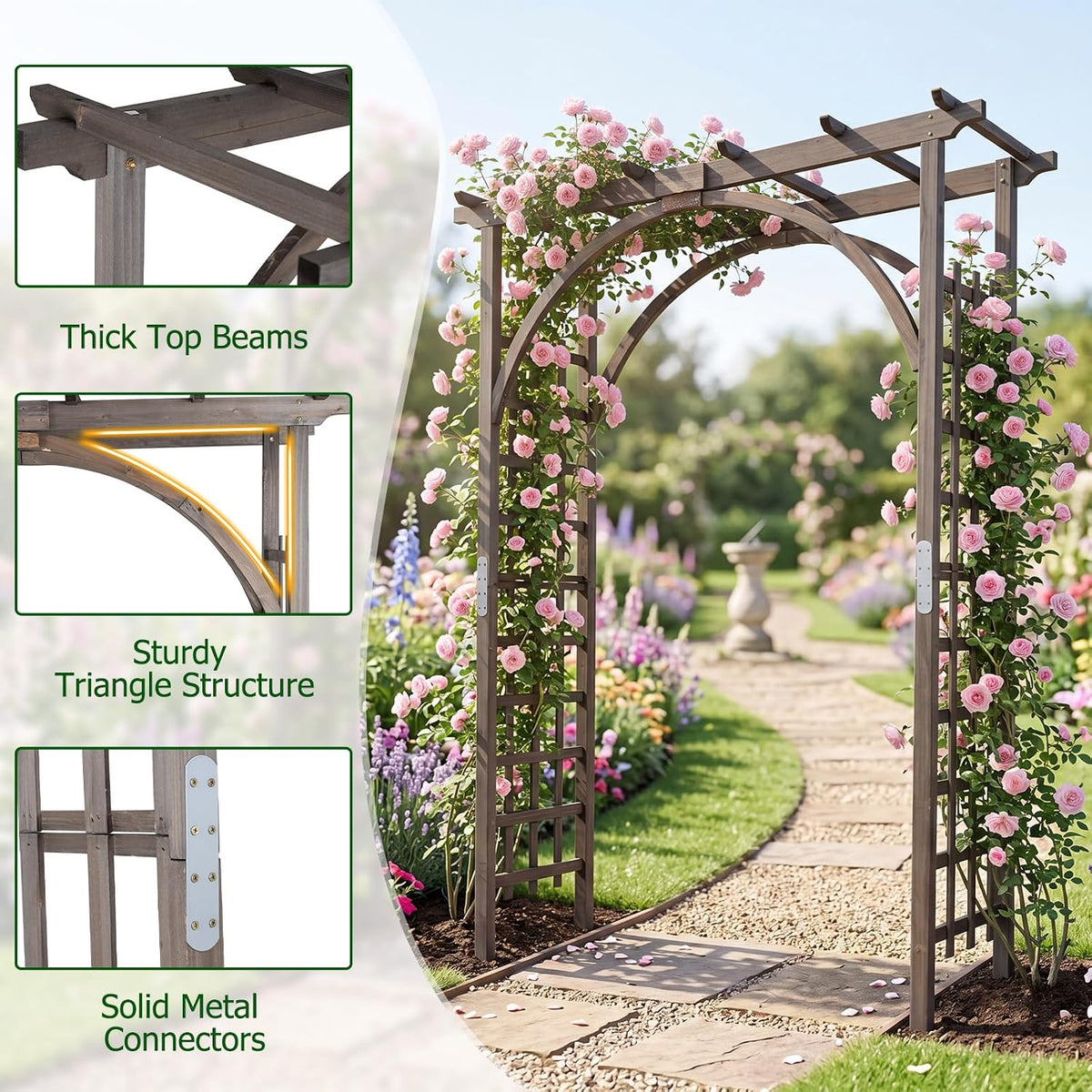 Wood Arbor, 84 inch Wooden Garden Arch with 17.5 inch Lattice Side Panels, Wooden Trellis for Climbing Plants Outdoor, Wedding Ceremony, Birthday Party, Lawn