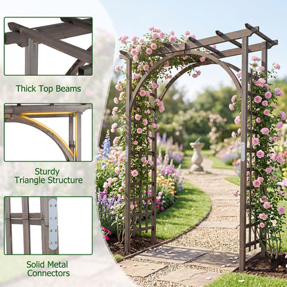Wood Arbor, 84 inch Wooden Garden Arch with 17.5 inch Lattice Side Panels, Wooden Trellis for Climbing Plants Outdoor, Wedding Ceremony, Birthday Party, Lawn