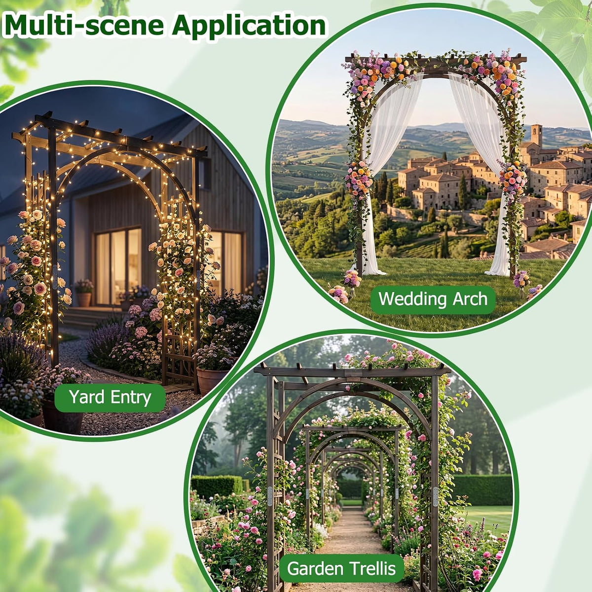 Wood Arbor, 84 inch Wooden Garden Arch with 17.5 inch Lattice Side Panels, Wooden Trellis for Climbing Plants Outdoor, Wedding Ceremony, Birthday Party, Lawn