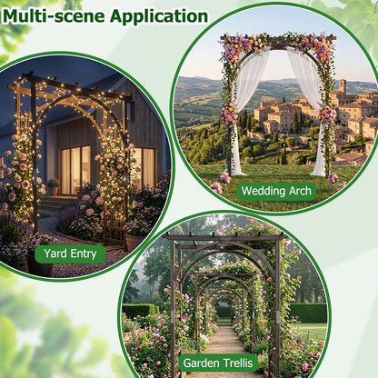 Wood Arbor, 84 inch Wooden Garden Arch with 17.5 inch Lattice Side Panels, Wooden Trellis for Climbing Plants Outdoor, Wedding Ceremony, Birthday Party, Lawn