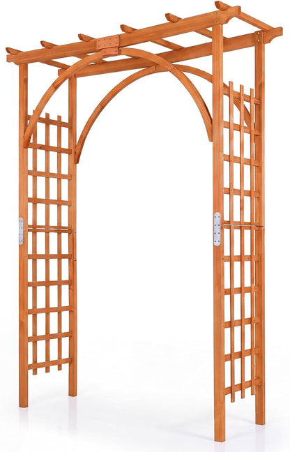 Wood Arbor, 84 inch Wooden Garden Arch with 17.5 inch Lattice Side Panels, Wooden Trellis for Climbing Plants Outdoor, Wedding Ceremony, Birthday Party, Lawn