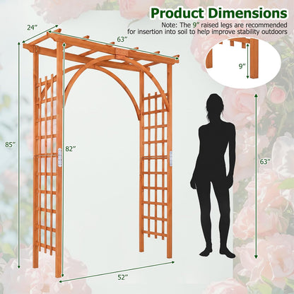 Wood Arbor, 84 inch Wooden Garden Arch with 17.5 inch Lattice Side Panels, Wooden Trellis for Climbing Plants Outdoor, Wedding Ceremony, Birthday Party, Lawn