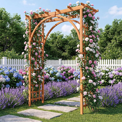 Wood Arbor, 84 inch Wooden Garden Arch with 17.5 inch Lattice Side Panels, Wooden Trellis for Climbing Plants Outdoor, Wedding Ceremony, Birthday Party, Lawn