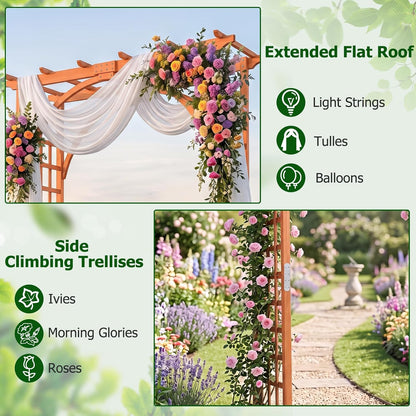 Wood Arbor, 84 inch Wooden Garden Arch with 17.5 inch Lattice Side Panels, Wooden Trellis for Climbing Plants Outdoor, Wedding Ceremony, Birthday Party, Lawn