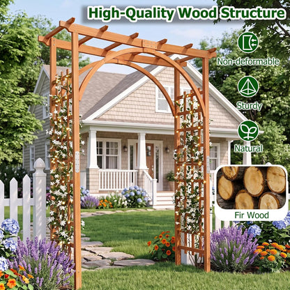 Wood Arbor, 84 inch Wooden Garden Arch with 17.5 inch Lattice Side Panels, Wooden Trellis for Climbing Plants Outdoor, Wedding Ceremony, Birthday Party, Lawn