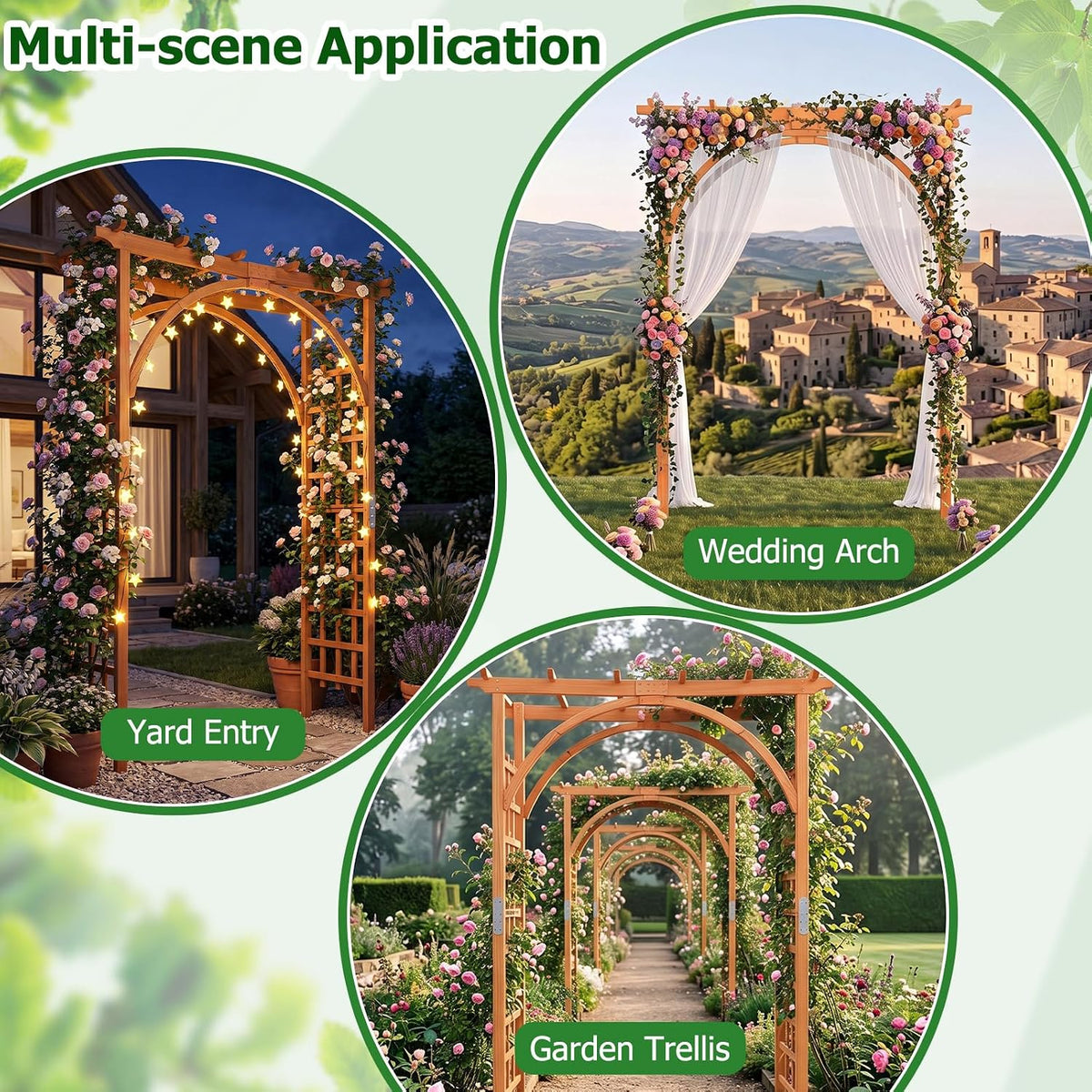 Wood Arbor, 84 inch Wooden Garden Arch with 17.5 inch Lattice Side Panels, Wooden Trellis for Climbing Plants Outdoor, Wedding Ceremony, Birthday Party, Lawn