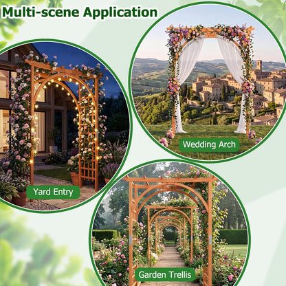Wood Arbor, 84 inch Wooden Garden Arch with 17.5 inch Lattice Side Panels, Wooden Trellis for Climbing Plants Outdoor, Wedding Ceremony, Birthday Party, Lawn
