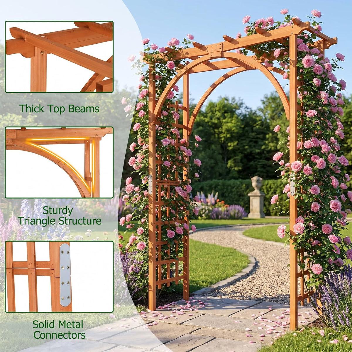 Wood Arbor, 84 inch Wooden Garden Arch with 17.5 inch Lattice Side Panels, Wooden Trellis for Climbing Plants Outdoor, Wedding Ceremony, Birthday Party, Lawn