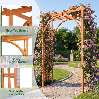 Wood Arbor, 84 inch Wooden Garden Arch with 17.5 inch Lattice Side Panels, Wooden Trellis for Climbing Plants Outdoor, Wedding Ceremony, Birthday Party, Lawn