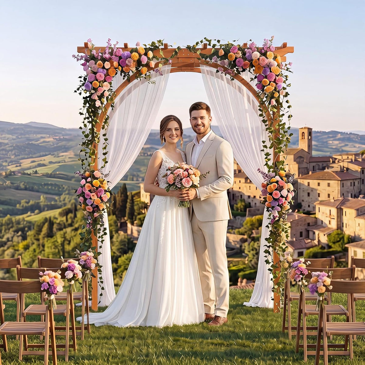 Wood Arbor, 84 inch Wooden Garden Arch with 17.5 inch Lattice Side Panels, Wooden Trellis for Climbing Plants Outdoor, Wedding Ceremony, Birthday Party, Lawn