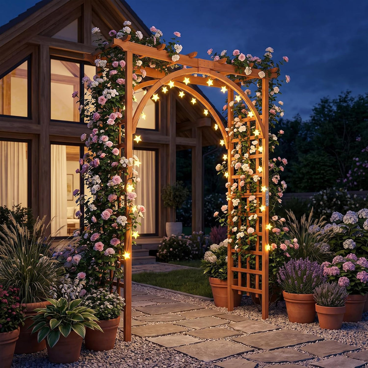 Wood Arbor, 84 inch Wooden Garden Arch with 17.5 inch Lattice Side Panels, Wooden Trellis for Climbing Plants Outdoor, Wedding Ceremony, Birthday Party, Lawn
