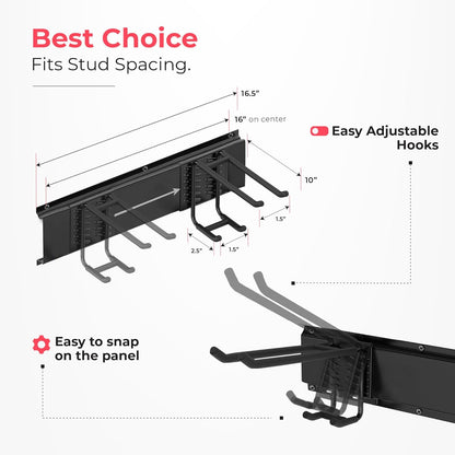 Garage Wall Organizer, Shovel Holder Wall Mount, 48" Double Hooks