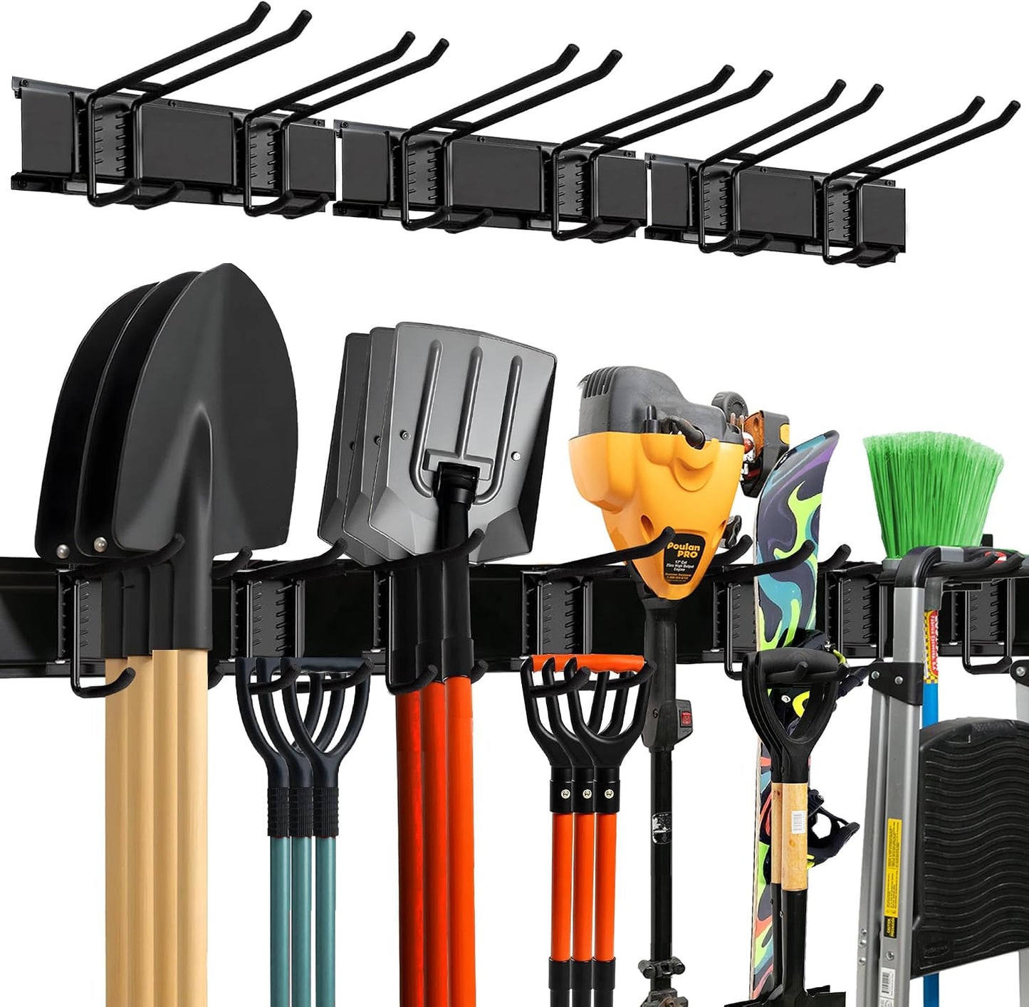 Garage Wall Organizer, Shovel Holder Wall Mount, 48" Double Hooks