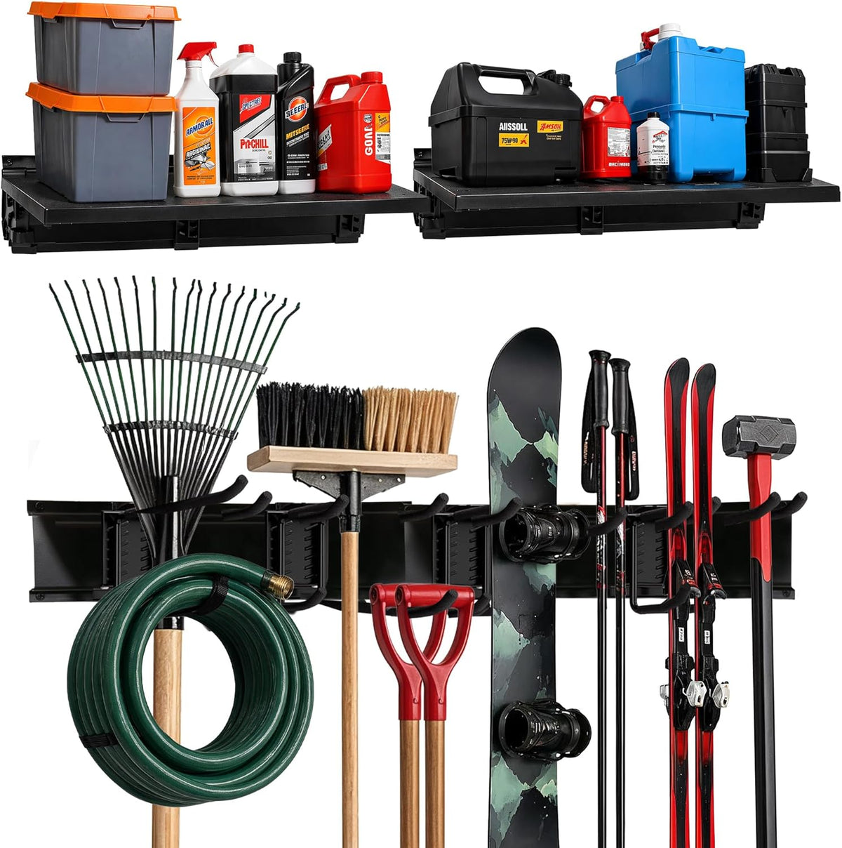 Garage Wall Organizer, Shovel Holder Wall Mount, 48" Double Hooks