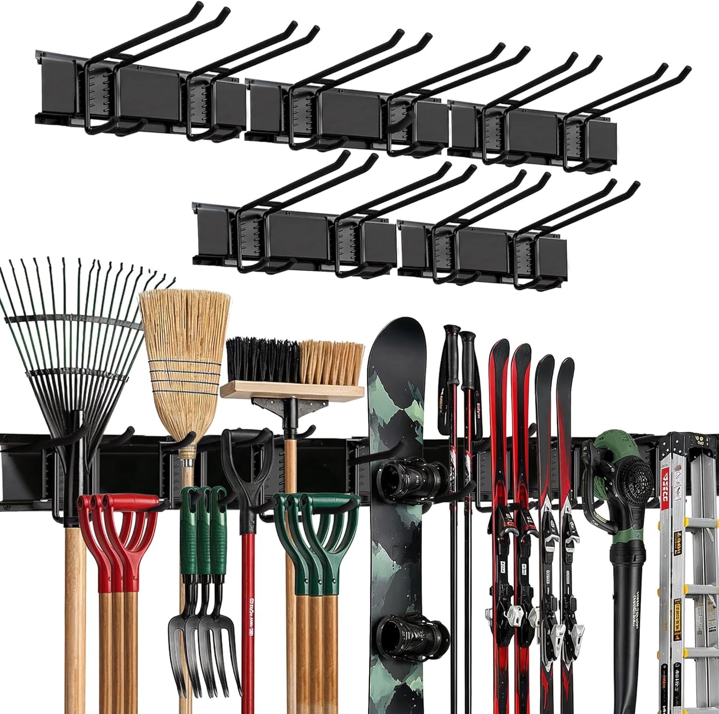 Garage Wall Organizer, Shovel Holder Wall Mount, 48" Double Hooks