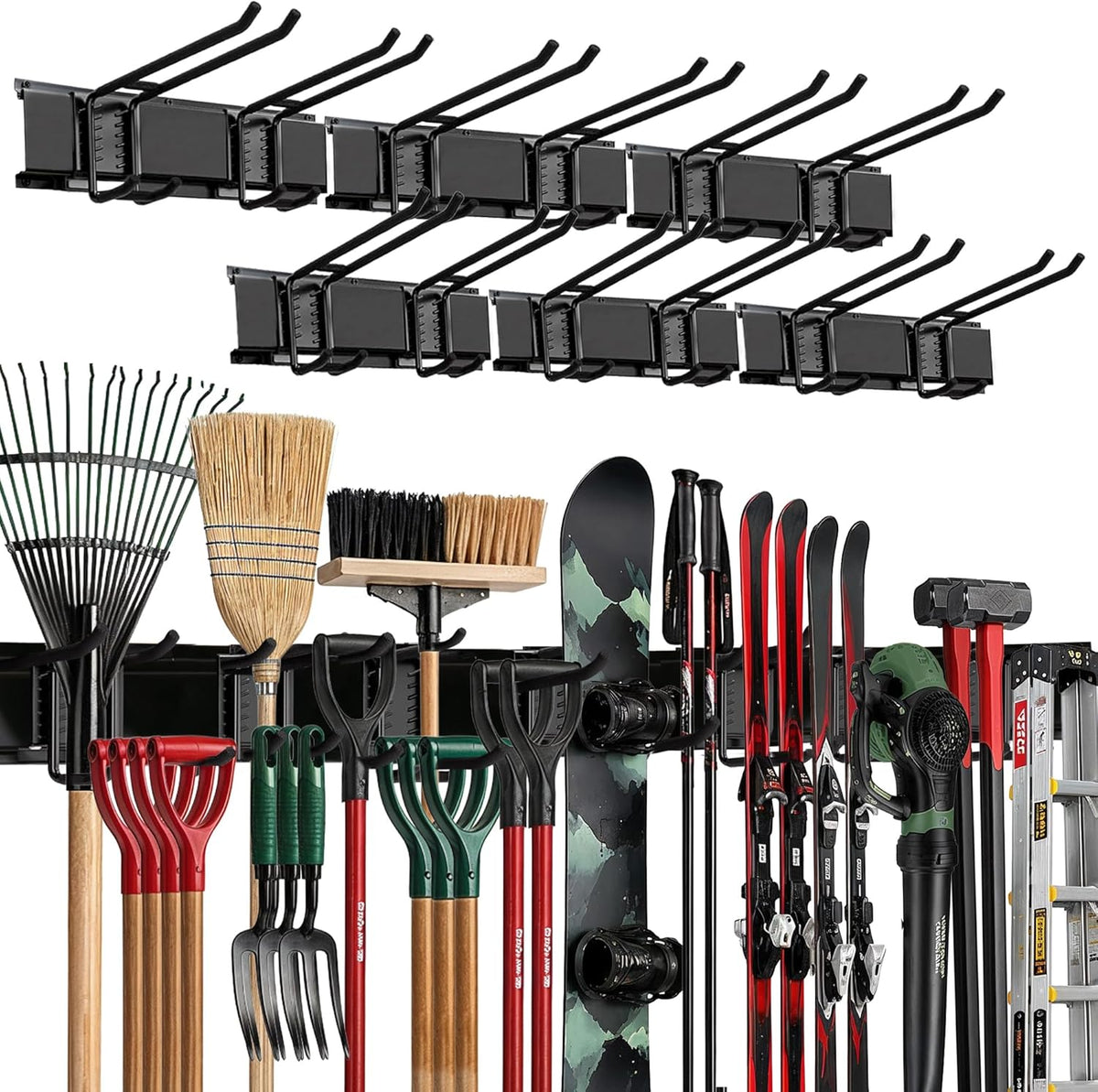 Garage Wall Organizer, Shovel Holder Wall Mount, 48" Double Hooks