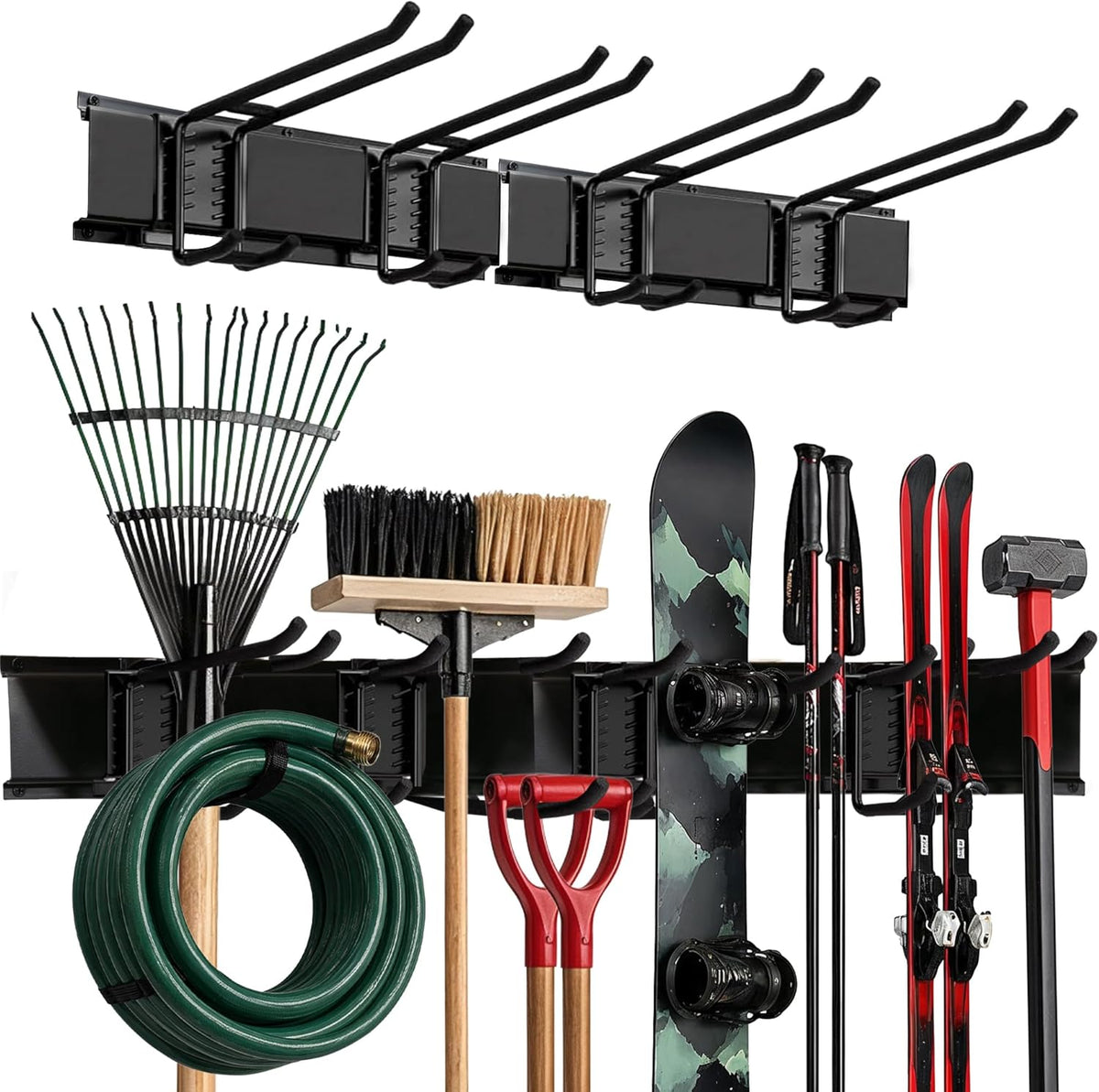 Garage Wall Organizer, Shovel Holder Wall Mount, 48" Double Hooks