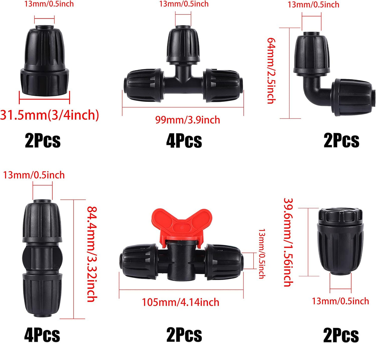 16 Pcs 1/2 inch Tubing Irrigation Fittings Kit,Anti-Drip Connectors